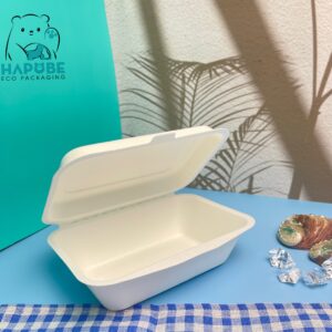 Hộp Bã Mía Vỏ Sò Chữ Nhật Trắng 600ml