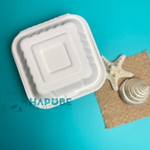 Hộp Bã Mía Vỏ Sò Vuông Trắng 5"