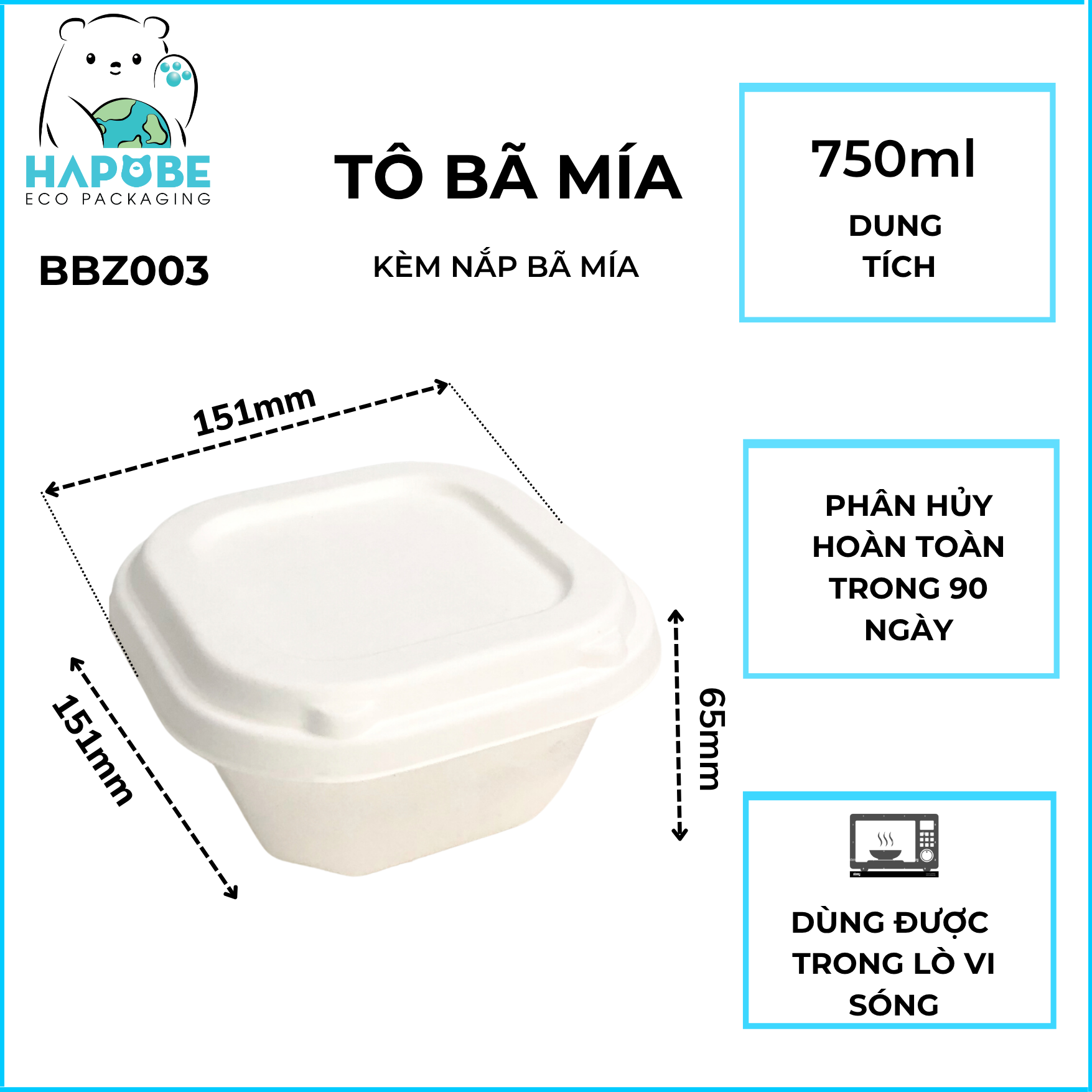 Bát Bã Mía Trắng Vuông 750ml - Ảnh 3