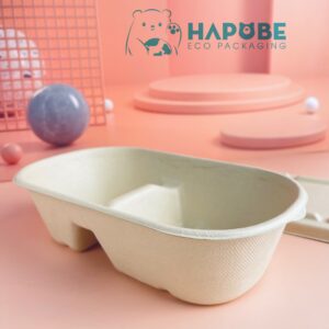 Hộp Bã Mía Oval 2 Ngăn Nâu Cao 1000ml