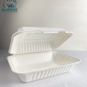 Hộp Bã Mía Vỏ Sò Chữ Nhật Trắng Sọc 1000ml