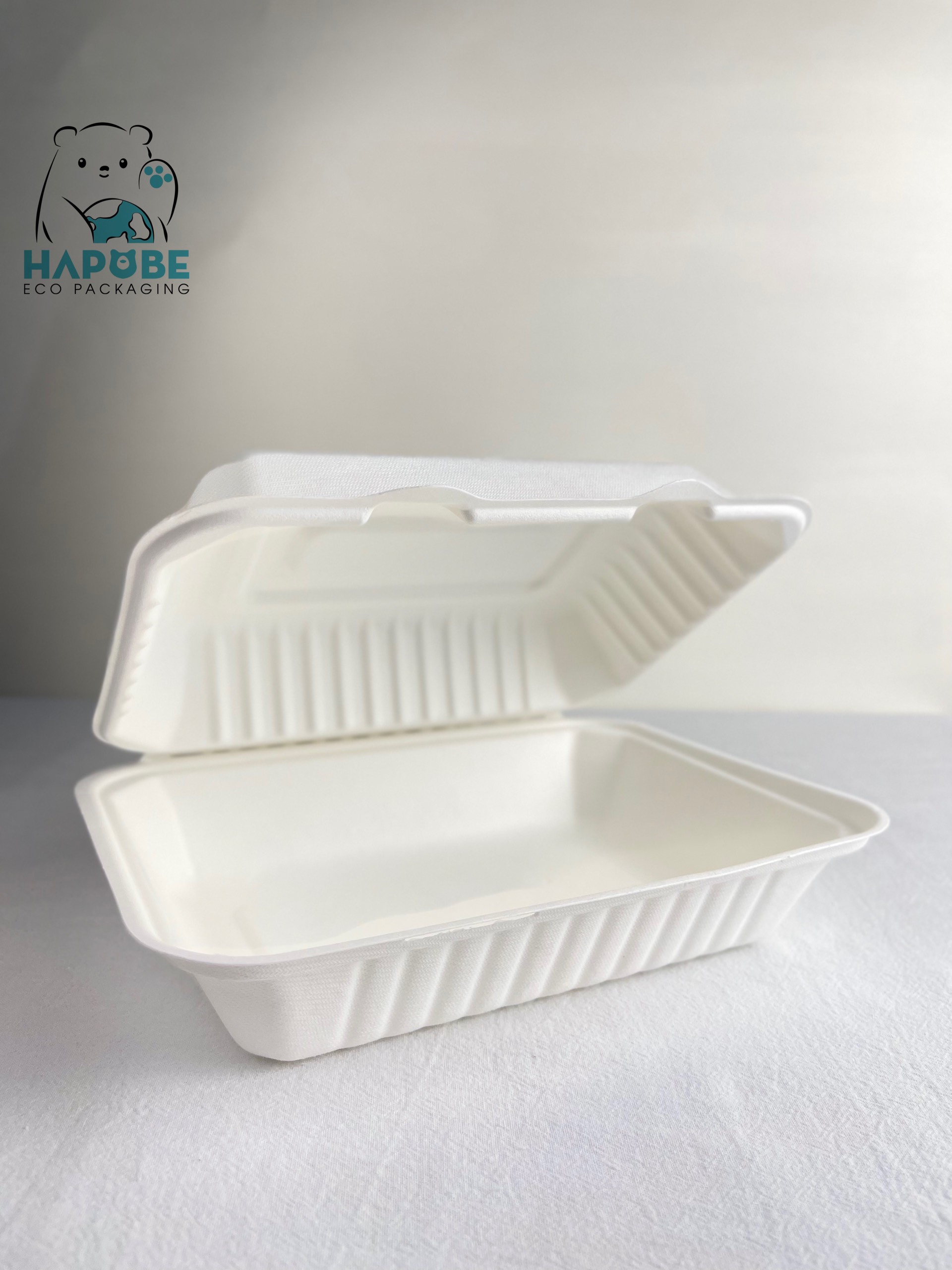 Hộp Bã Mía Vỏ Sò Chữ Nhật Trắng Sọc 1000ml