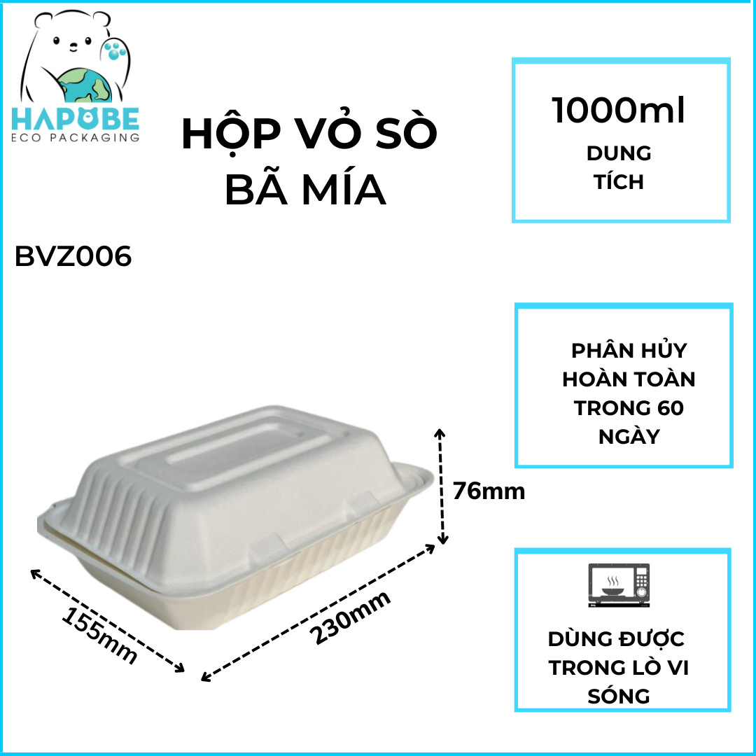 Hộp Bã Mía Vỏ Sò Chữ Nhật Trắng Sọc 1000ml - Ảnh 8