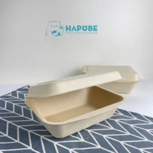 Hộp Bã Mía Vỏ Sò Chữ Nhật Nâu 600ml