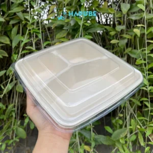 Hộp Bã Mía Vuông Nâu 3 Ngăn 1000ml