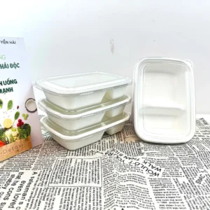 Hộp Bã Mía 2 Ngăn Trắng 790ml