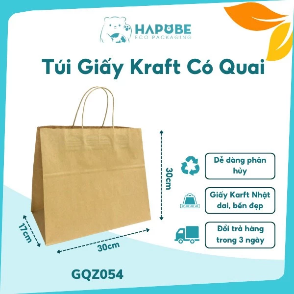 GQZ054 - Túi kraft nâu 100gsm có quai 30x17.5x30cm (5) GQZ054 - Túi kraft nâu 100gsm có quai 30x17.5x30cm (5)